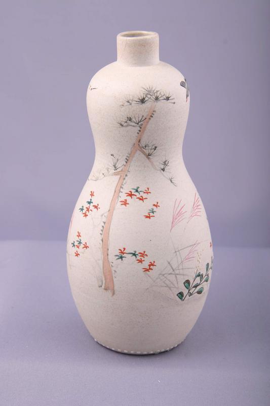 Small Lobed Vase with Birds and Floral Designs