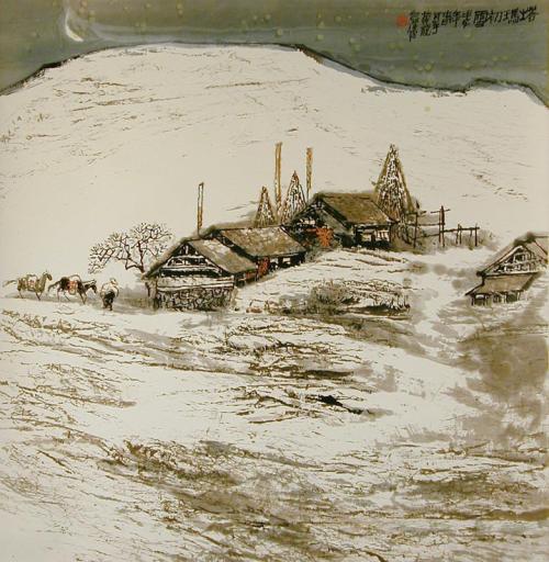 Snowy Scene of Village (Farm Scene)