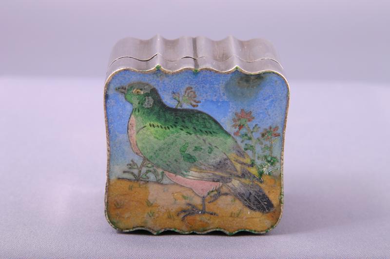 Silver Enamelled Opium Box with Quail Design