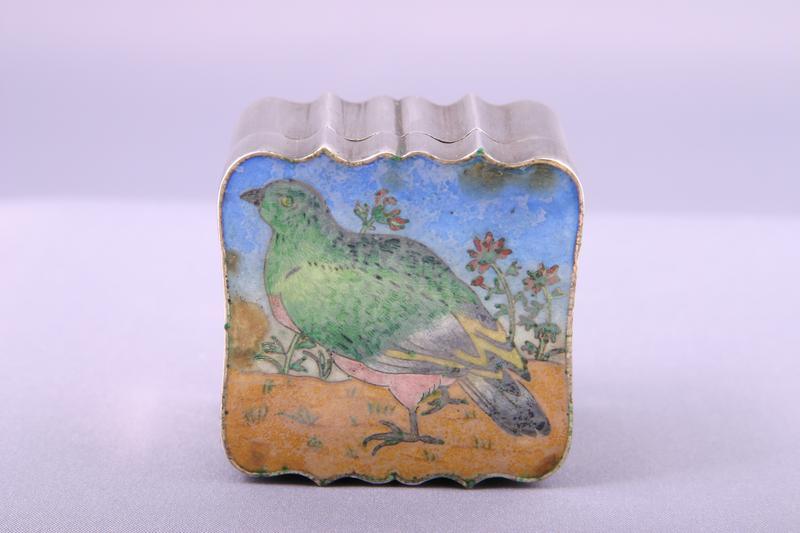 Silver Enamelled Opium Box with Quail Design