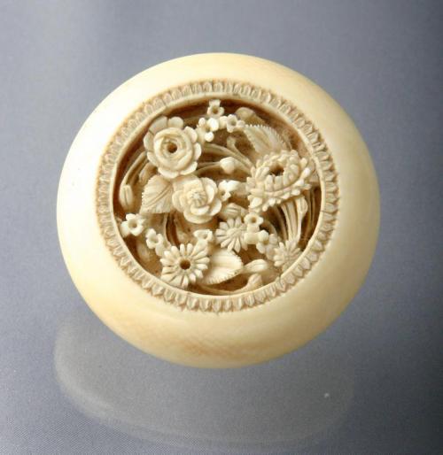 Netsuke with Sunken Relief of Summer Flowers