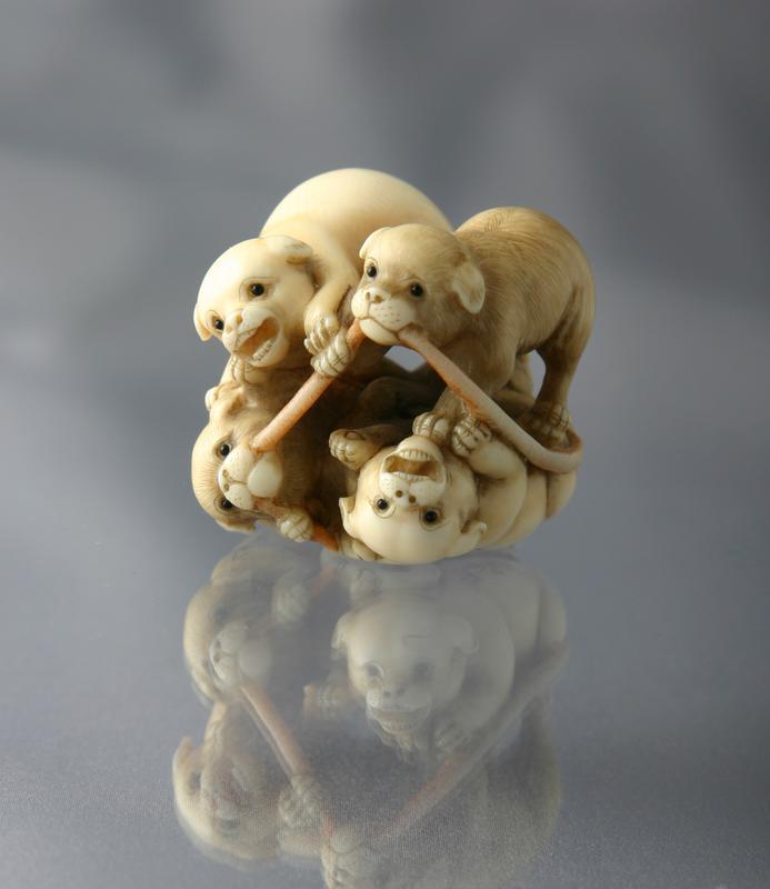 Netsuke of Five Puppies