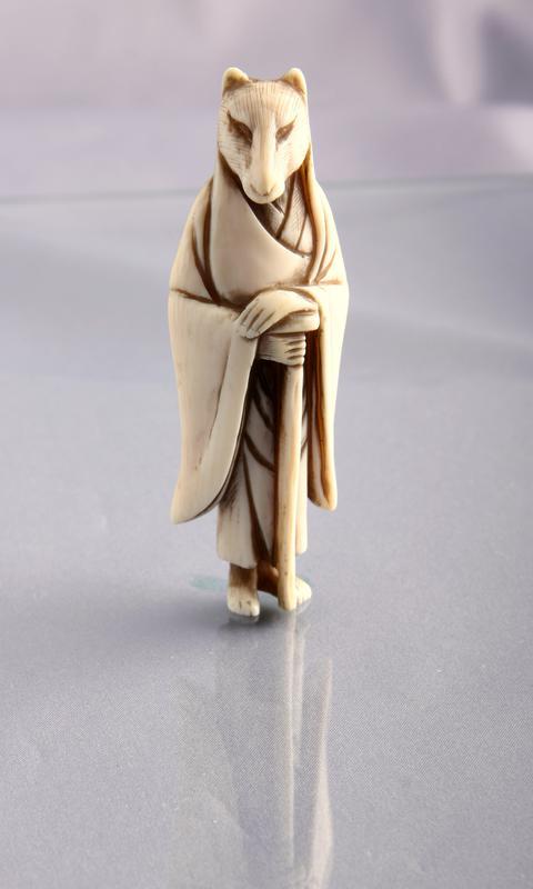 Ivory Netsuke: Fox Priest with a Staff