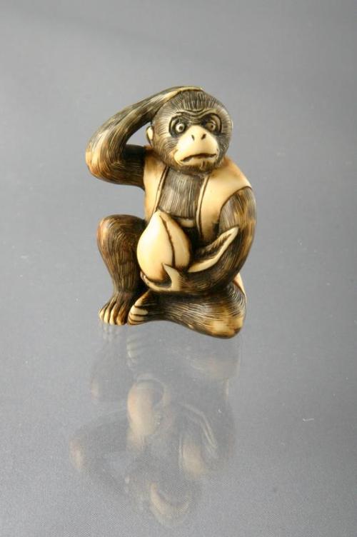 Netsuke of Monkey with Peach