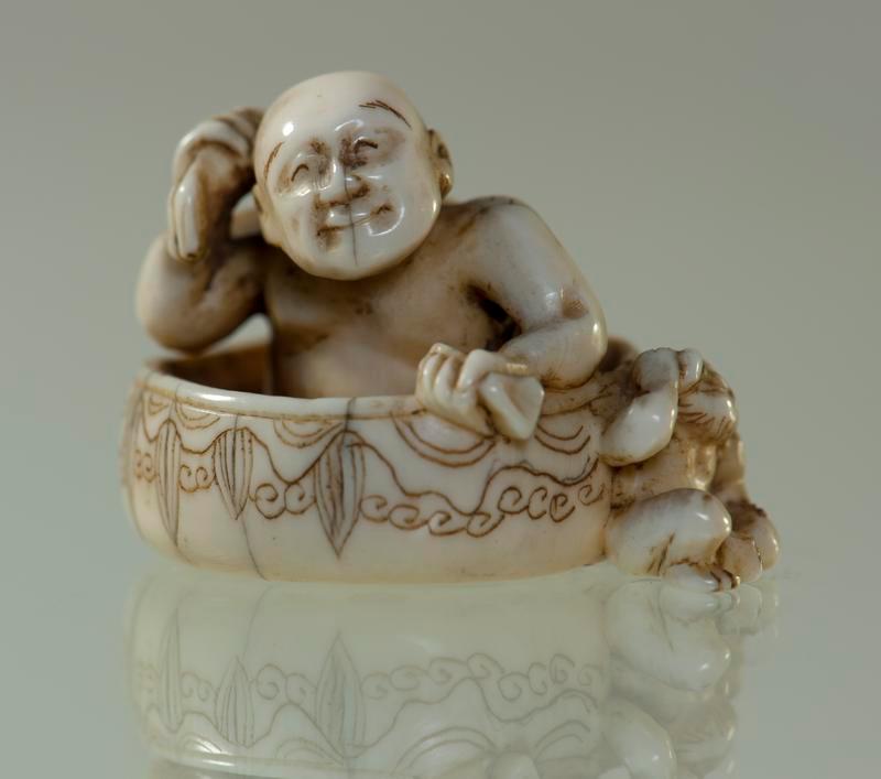 Netsuke of a Man Bathing in a Tub