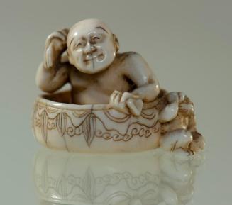 Netsuke of a Man Bathing in a Tub