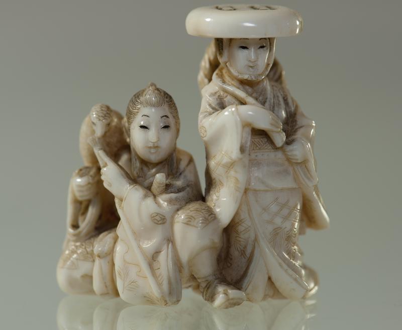 Netsuke of Princess Fuji and her Falconer