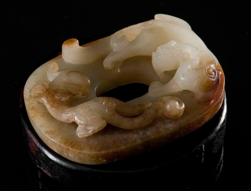 Jade Bi Disc with High Relief carving of Qilin and Dragon