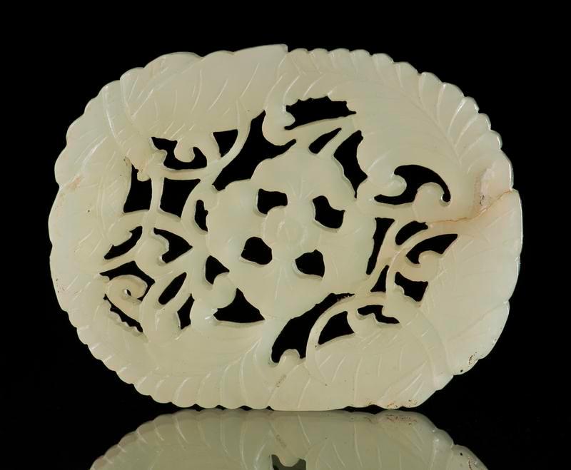 White Jade Plaque with Flower and Butterflies