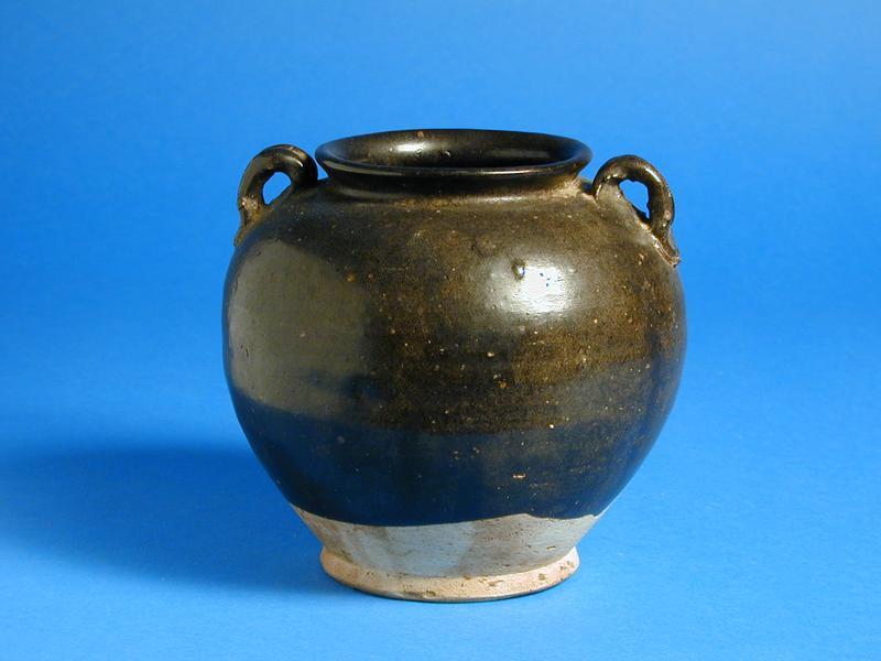 Dark Iron Glazed Jar with Small Loop Handles