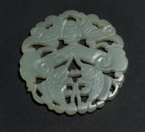 White Jade Pendant with Bat and Fish Design