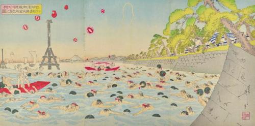 The Watermellon Fight of the Imperial Boatmen Near the Palace at Ohama