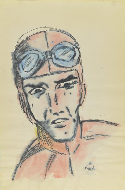 Untitled (red 'airman' with cap and goggles)