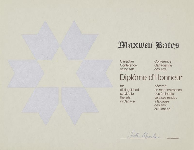 Maxwell Bates: Canadian Conference of the Arts, Diplome D'Honneur