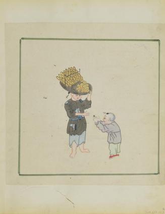 Untitled (Man carrying a basket of bread on his head) (Side A)
Untitled (Man with two baskets and a candle lantern) (Side B)