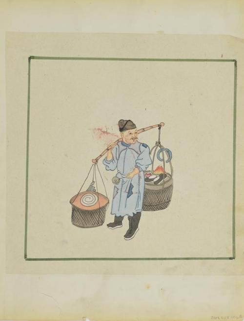 Untitled (Man carrying two baskets on a shoulder pole) (Side A)
Untitled (Man carrying two baskets of tofu? on a shoulder pole) (Side B)