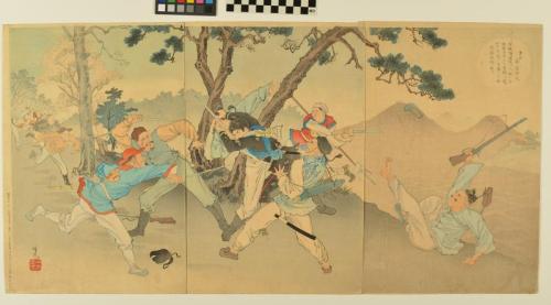 Japanese Soldier Fighting off Chinese Enemies