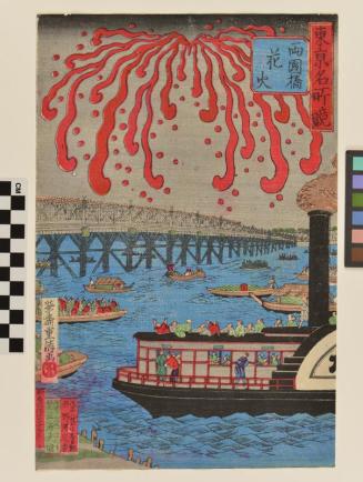 People Viewing Fireworks from Steamship at Ryogoku