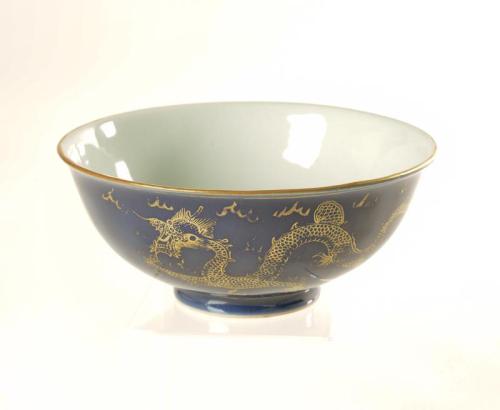 Underglaze Blue Bowl Decorated with Dragons