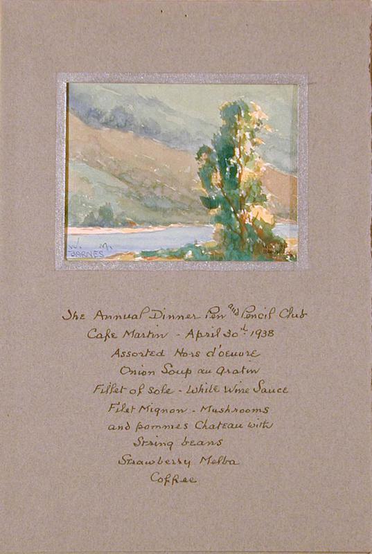 Illustrated Menu: Annual Dinner Pen and Pencil Club