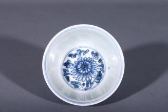 Deep Blue and White Bowl with Floral Decoration