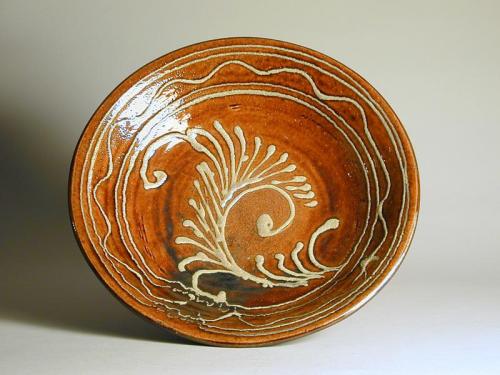 Stoneware Plate with White Slip Decoration by Toshio Kinjo