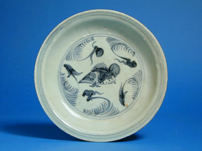 Stoneware Plate with Fish and Floral Motif