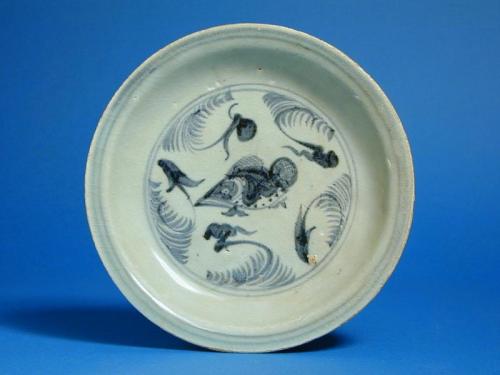 Stoneware Plate with Fish and Floral Motif