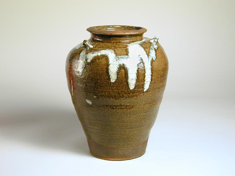 Tamba Ware Tea Jar with Iron Drip Glaze on Shoulder