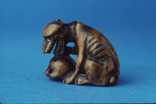 Netsuke: Starving Dog with Skull