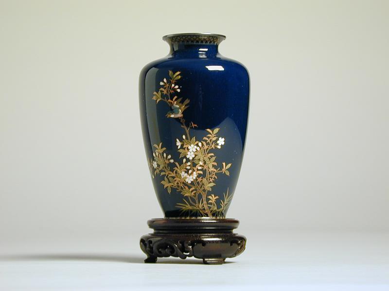 Blue Enamel Vase with Silver Decoration