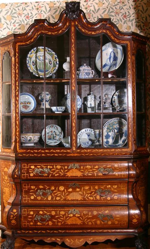 Dutch Walnut & Marquetry Bombé Cabinet