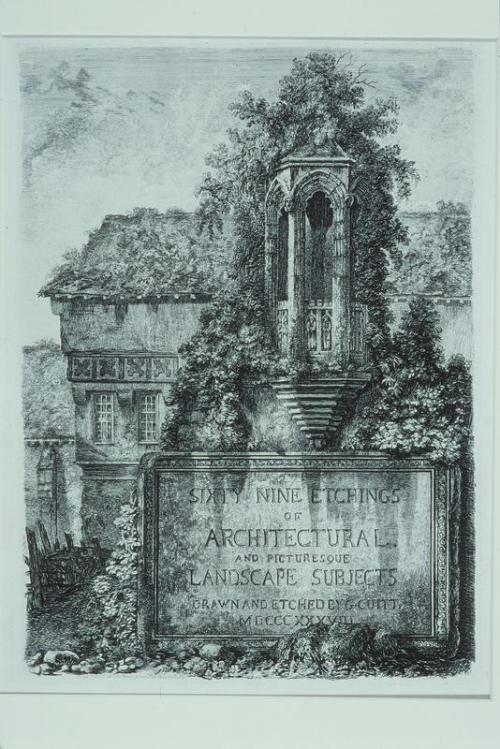 Stone Pulpit in the Abbey Garden at Shrewsbury. Frontispiece to the set of 69 etchings of Architectural and Picturesque Landscape Subjects