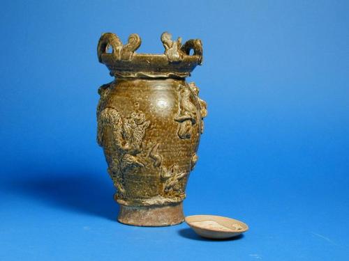 Crude Funerary Vase with Cover