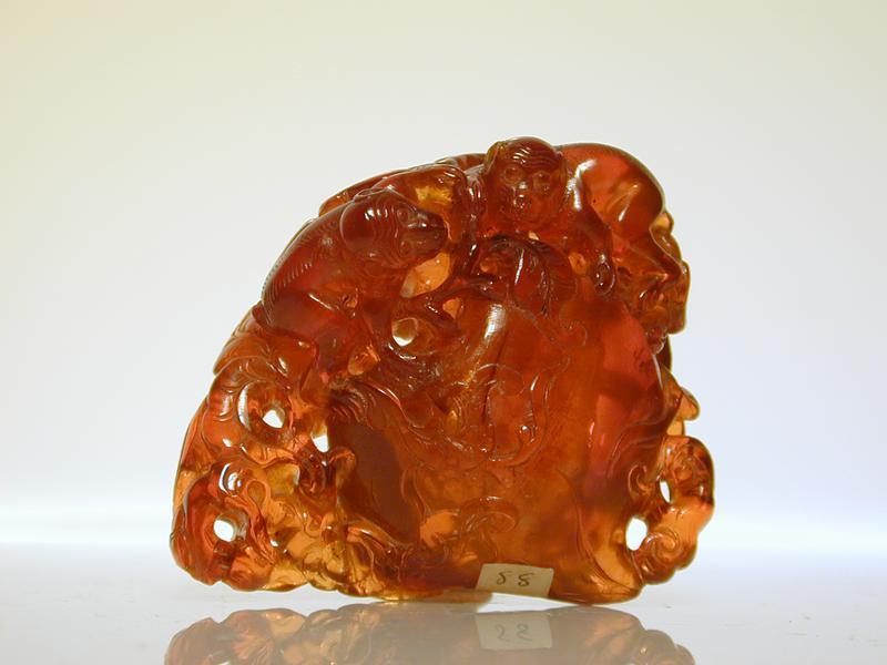 Pendant of Amber Monkeys and Peach