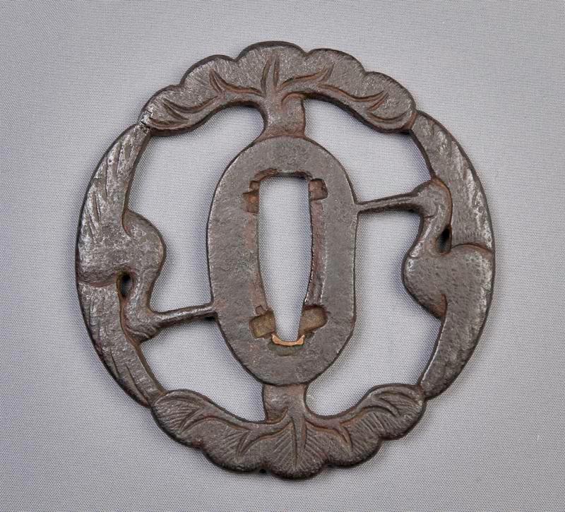 Tsuba with Cranes and Pines Openwork Design