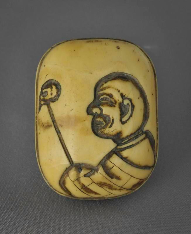 Netsuke: Zen Monk Ikkyu with Skull on Wand