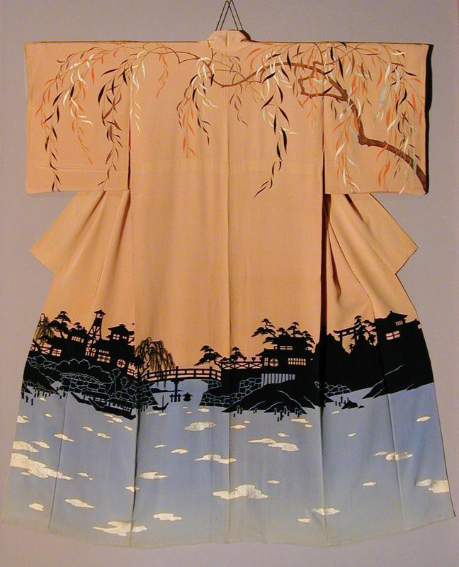 Kimono with River and Bridge Scene